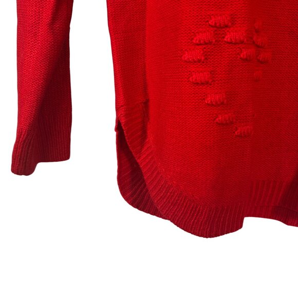 Womens Size Small Red Knit Sweater With Textured Heart Pattern Long Sleeves - Picture 3 of 6